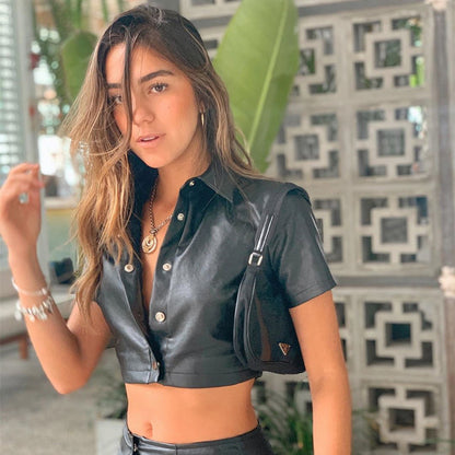 Leather buttoned shirt