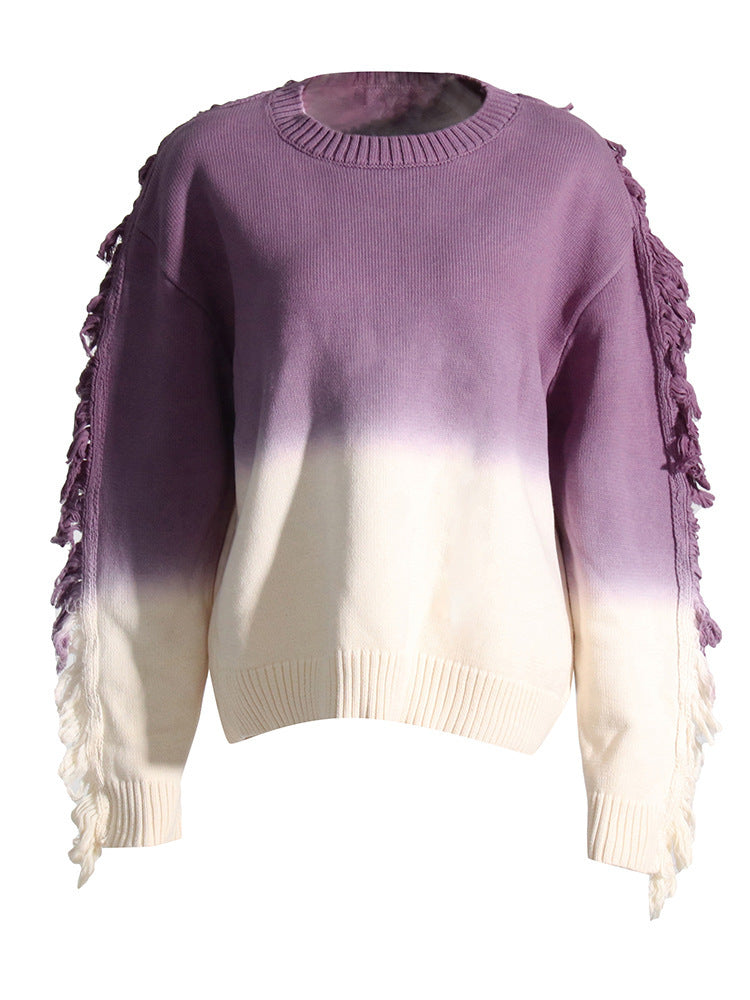 Gradient Color Tassel Knitted Outerwear Top