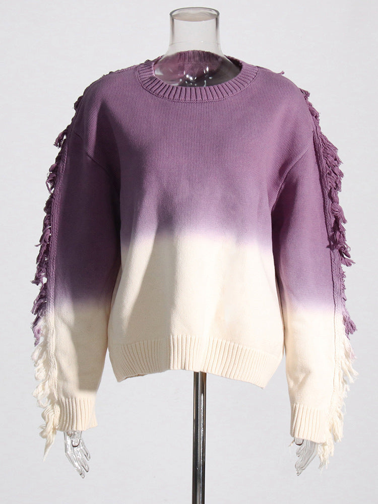 Gradient Color Tassel Knitted Outerwear Top