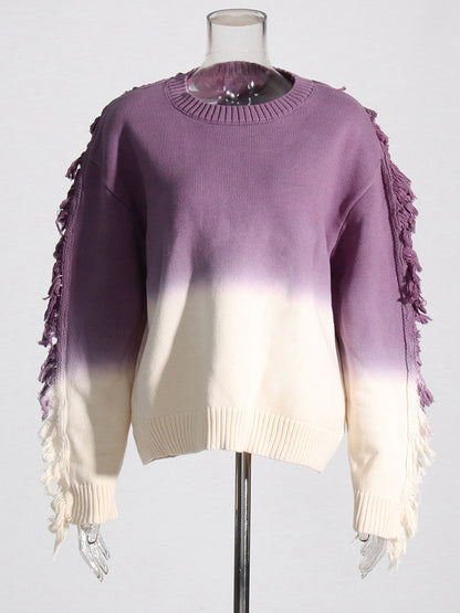 Gradient Color Tassel Knitted Outerwear Top