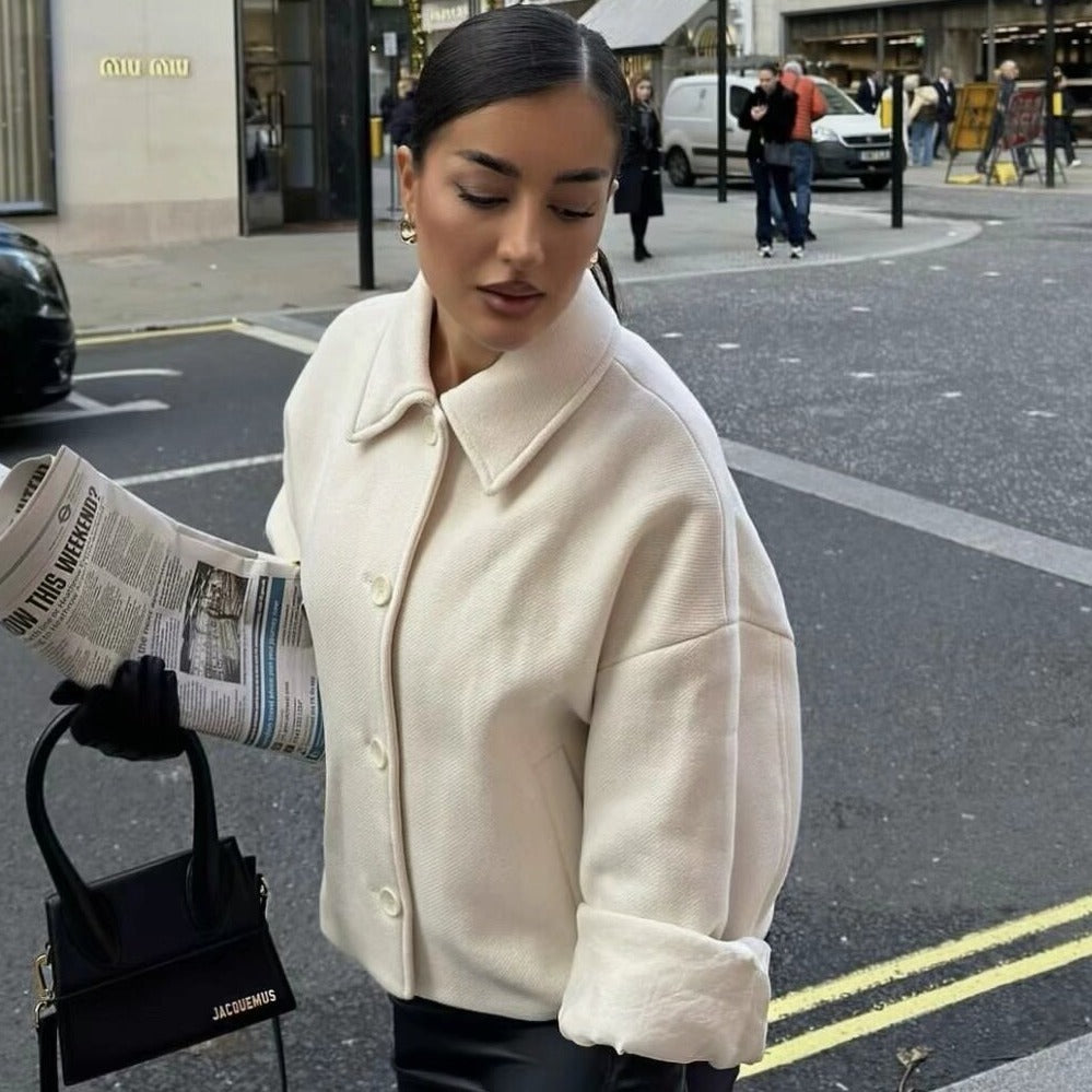 Women's Solid Color Woolen Coat Outerwear