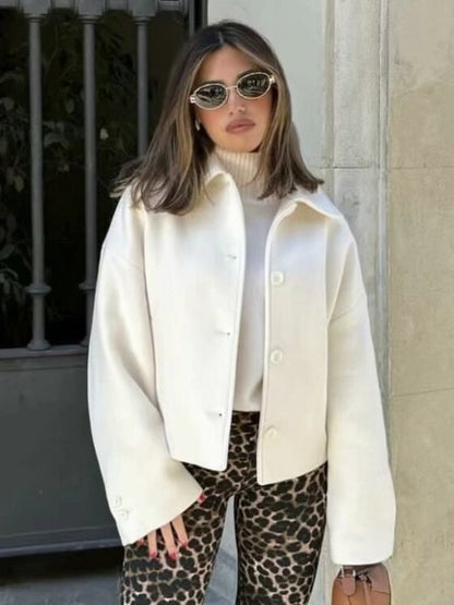 Women's Solid Color Woolen Coat Outerwear