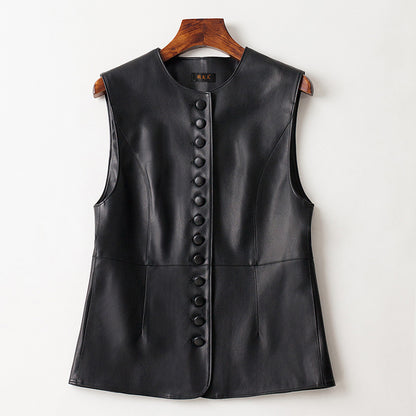 Leather Round Neck Sleeveless Vest Waistcoat Jacket