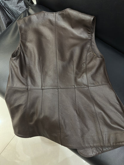 Leather Round Neck Sleeveless Vest Waistcoat Jacket