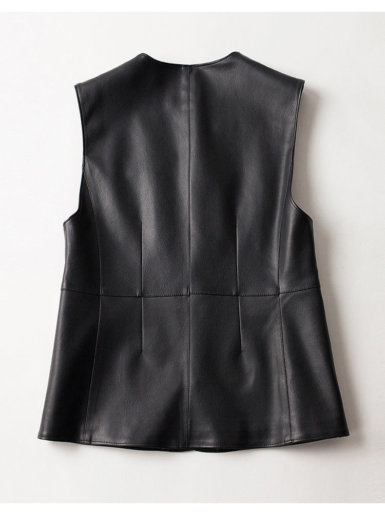 Leather Round Neck Sleeveless Vest Waistcoat Jacket