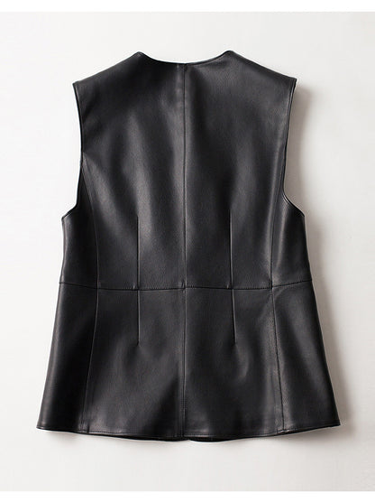 Leather Round Neck Sleeveless Vest Waistcoat Jacket