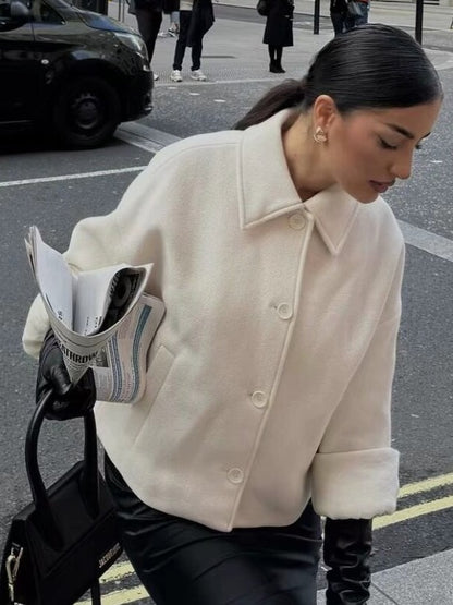 Women's Solid Color Woolen Coat Outerwear